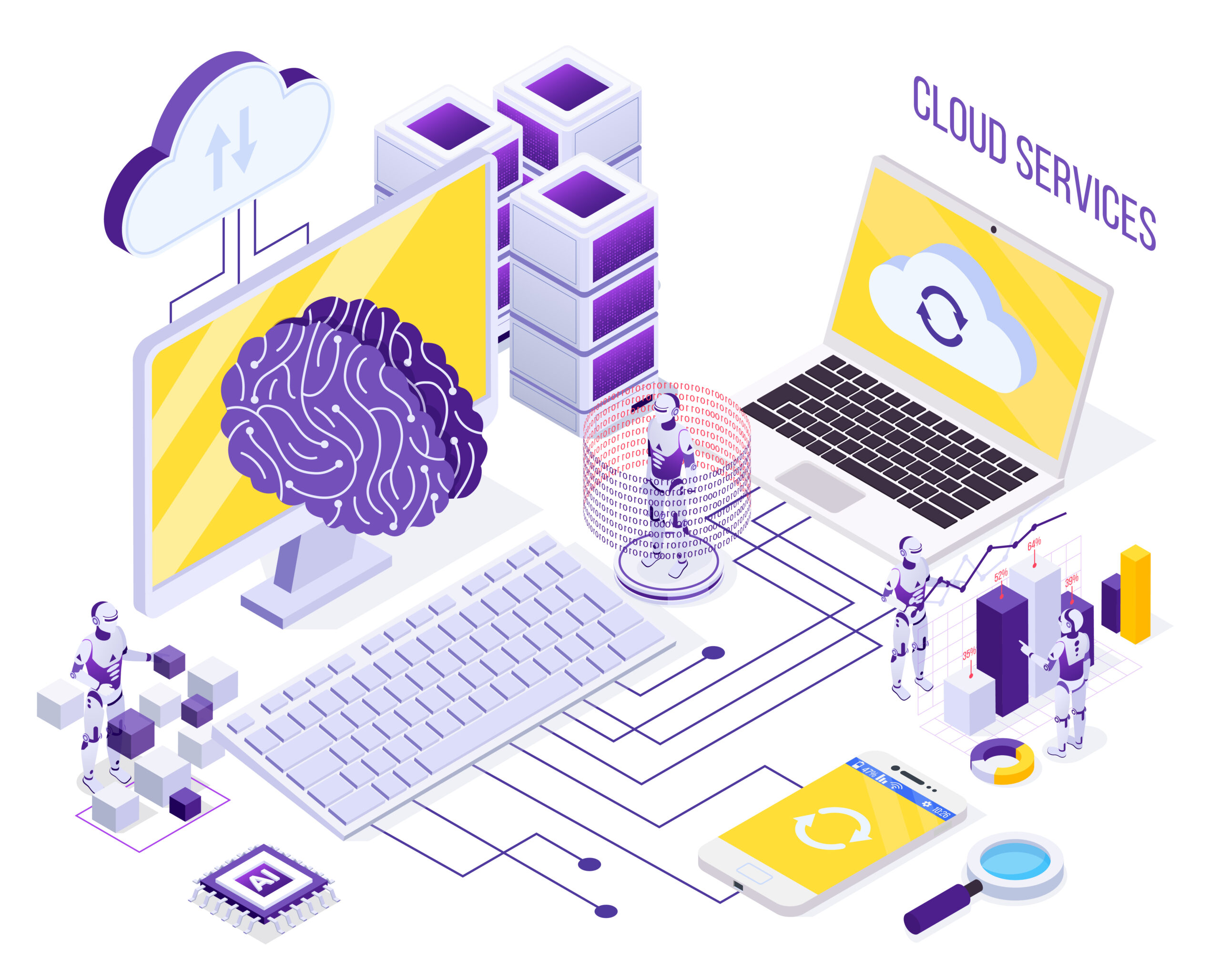 Robotic automation isometric concept with robots working with cloud services and data storage 3d vector illustration SSUCv3H4sIAAAAAAACA3VRTWsCQQz9K2HO29ribW+lSKlQENub9JCdSdfgOJH5WCuy/72ZVcFLb8nLS/LycjYdJramPRv2vqQcMbME0z43hhxniYzetE9jY1LGXBIl5WpmMVOv1Sm/DdmcK25a80V2G8RLfzLaWDqFPjhZ8h4DSUlmbG7U97u1afbq+fDwEvN/bd+NwZ6CPVUVKiOSJ5xEbbS0O2aK+6vCgR3JJcTiuIZmEIte6/N6ga6VfUX7iIct28gDxZo7SlYDs5ZOMlvAosRJIHCSPeWooJVg6ZDhyHkLsTITHCXuOPQXzHopDhLFgS0lwODAYUbQrVFvgLmDgawmcO/8IyzUduw8wWL1OXWtKThSVoDl6g1+JKoW9Sf/VvtMc/XxMivNrroK+lm+/4Ls9KnjOP4BA8mKP/IBAAA=